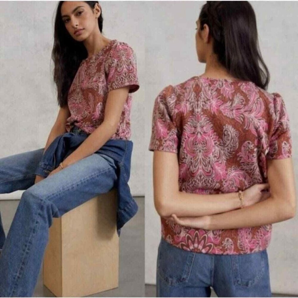 by Anthropologie‎ Demeter Paisley Top size M Medium Short Sleeve